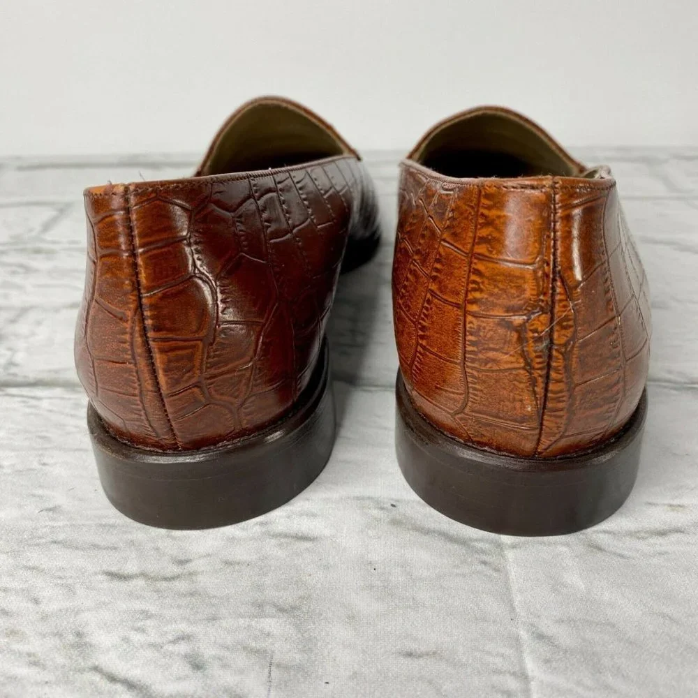 Fratelli Cavallini Womens Shoes 10M Brown Loafers Croc Print Leather NWOT - Picture 9 of 9